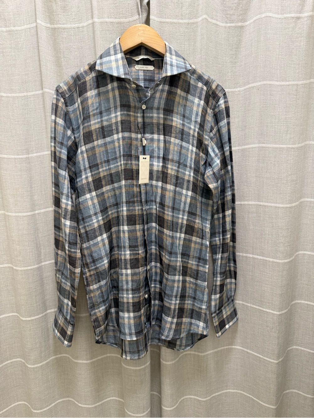 Suitsupply Blue and Gray Plaid Button-Down Shirt